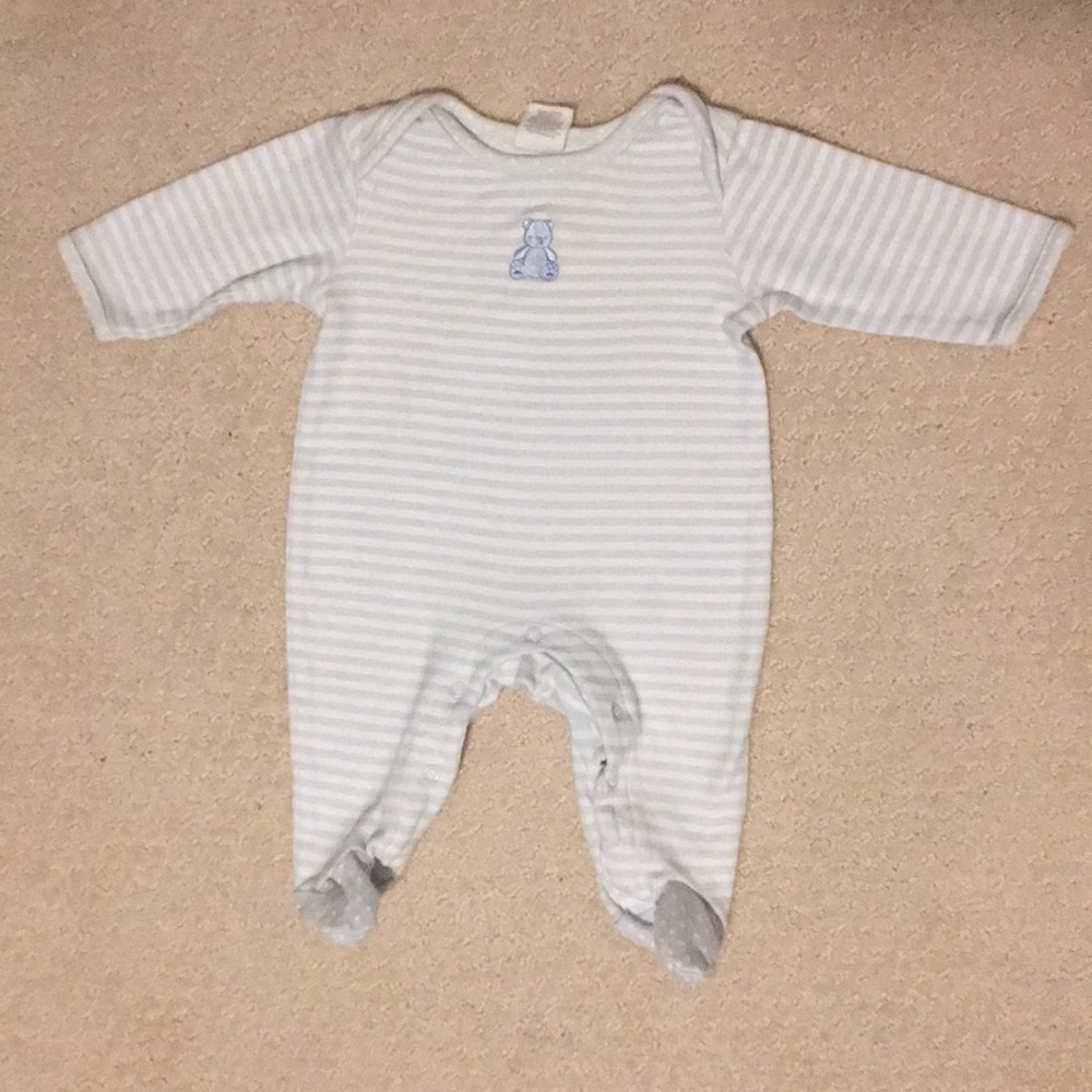 Stripe striped Newborn Blue stripes onesie pajamas footies nb bear